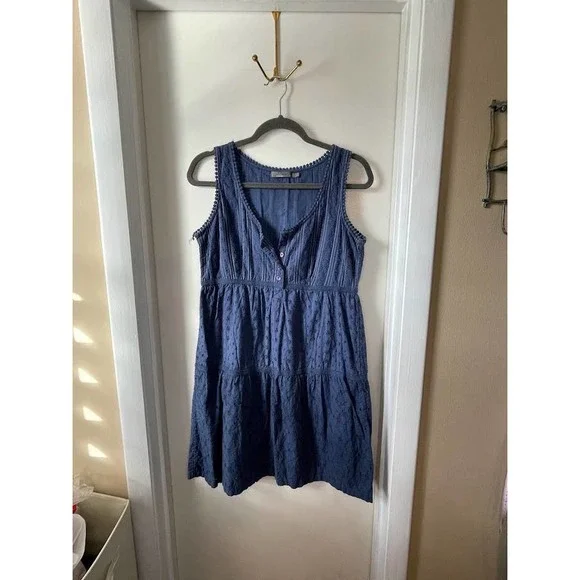 Prana Women's Kendell Eyelet Blue Cotton Mini Dress Medium - Picture 3 of 15